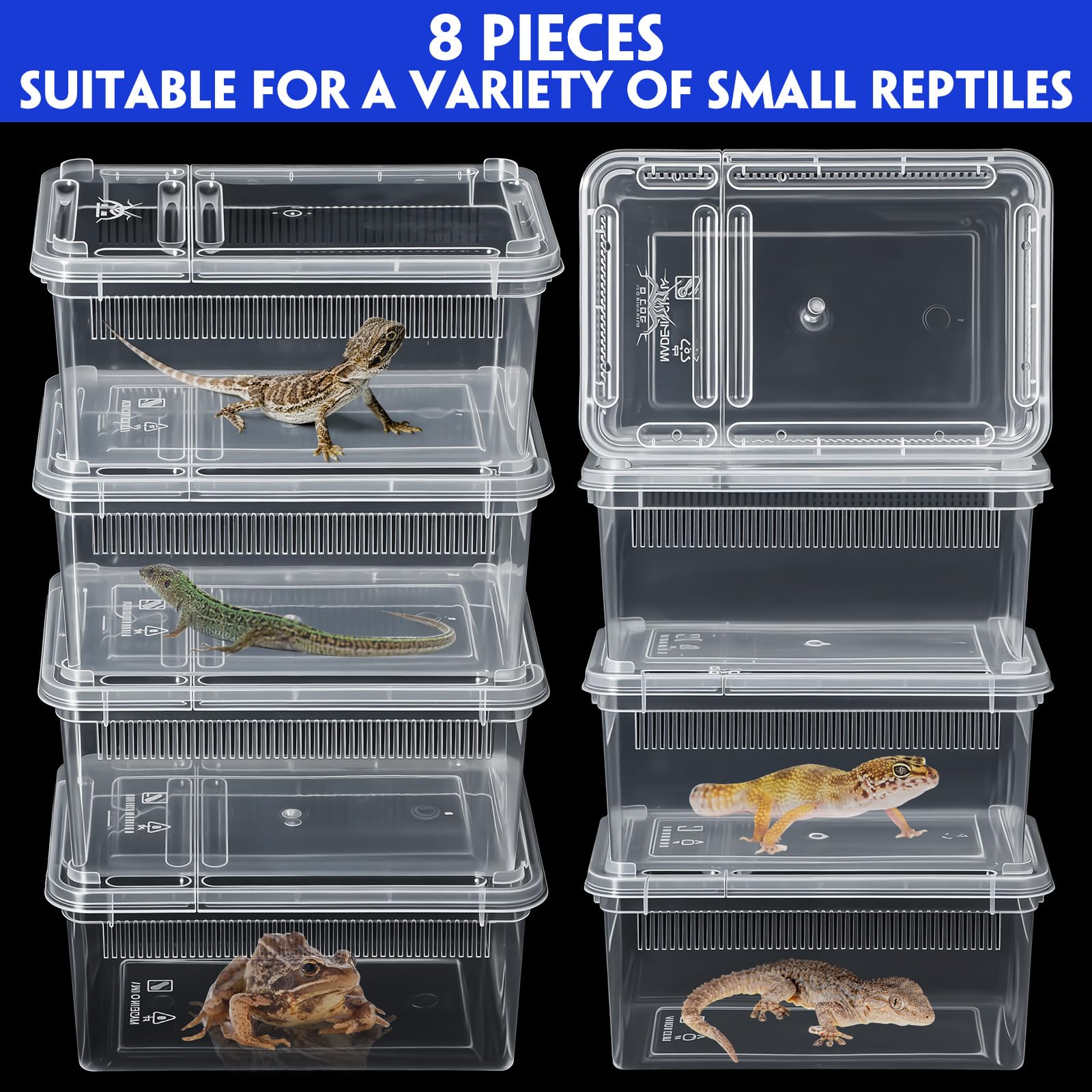 Irenare Reptile Breeding Box set showing all eight containers together.