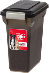 IRIS USA dog food storage container shown from the front in its smoke color.