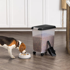 IRIS USA dog food container snap-lock latches and airtight seal shown in close-up.