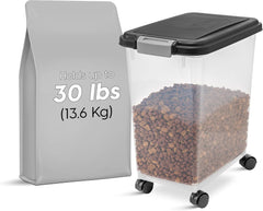 IRIS USA dog food container set with the included 2-cup scoop.
