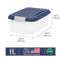IRIS USA Dog Food Storage Container snap-lock latches and lid closure shown close up.