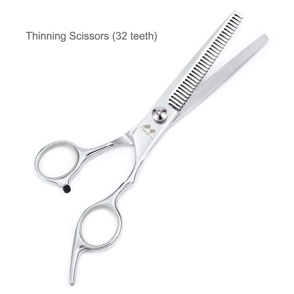 iSeaFly grooming scissors kit featuring the curved shears for pet grooming.
