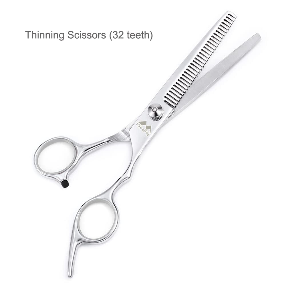 iSeaFly grooming scissors kit featuring the curved shears for pet grooming.