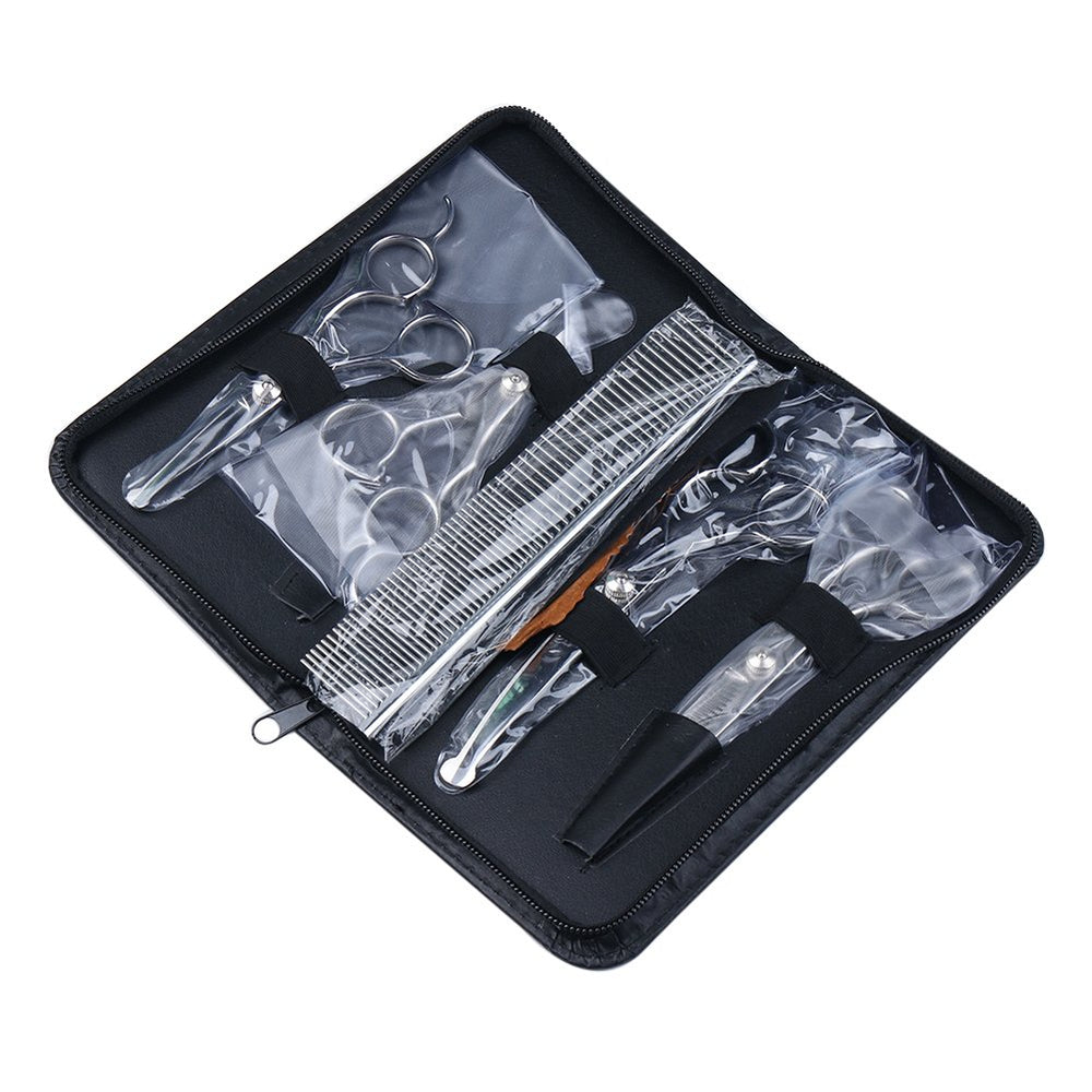iSeaFly grooming scissors kit stored in its black leather case.