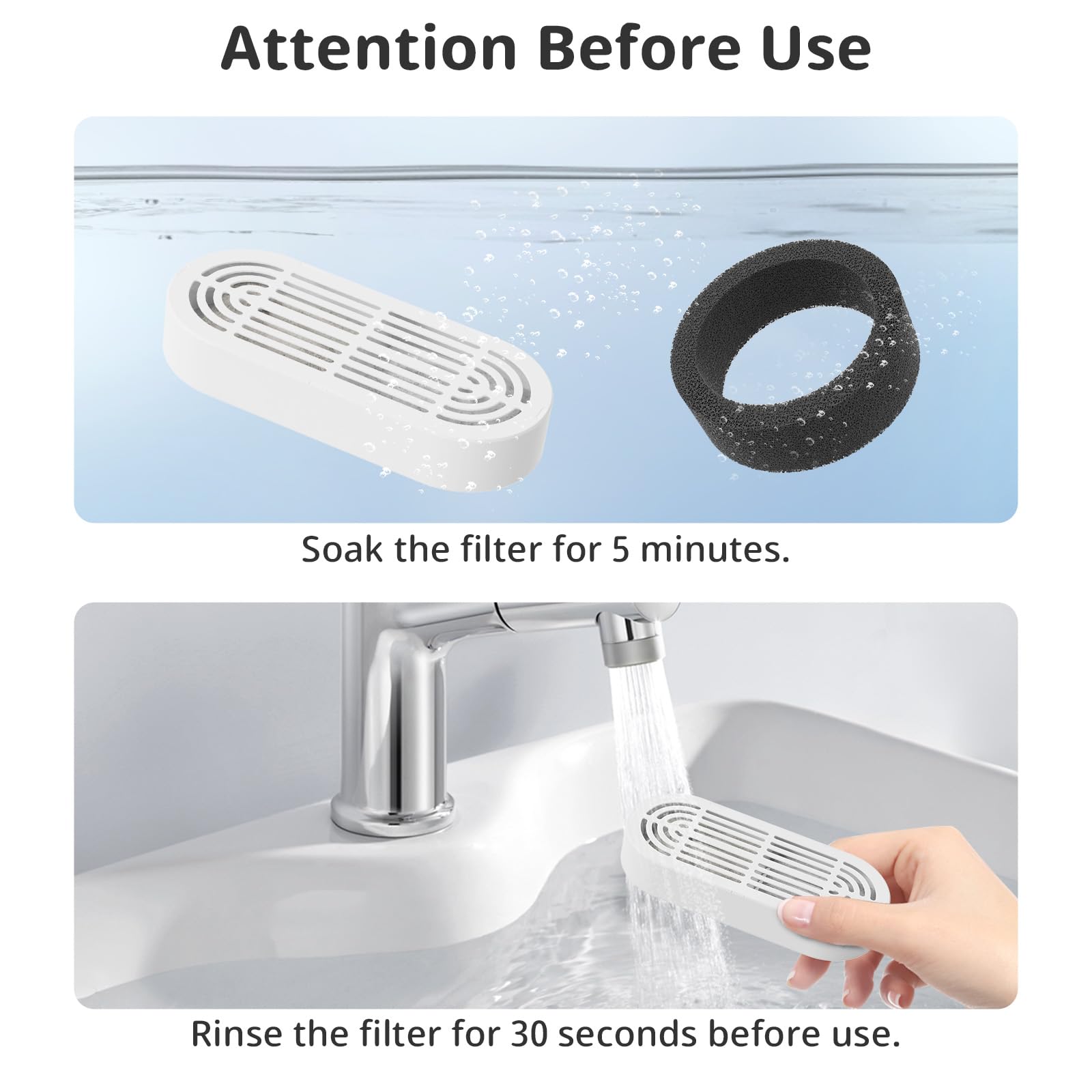 ITSCUTE cat water fountain filter set with replacement filters and pump pre-filter sponges.