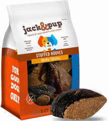 Jack&Pup Filled Cow Hooves shown from the front as a dog chew.