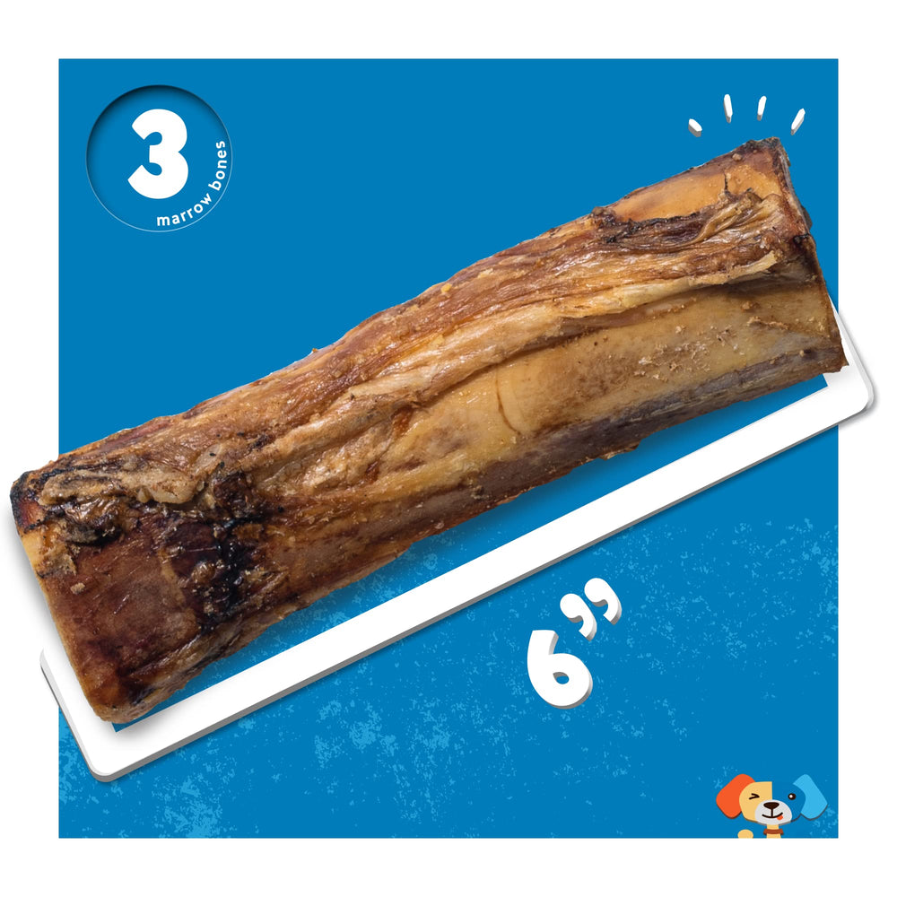 Jack&Pup Marrow Bones ingredient focus showing natural beef bone.