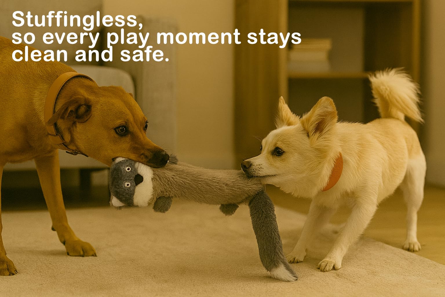 Jalousie stuffingless dog toy in the otter design.