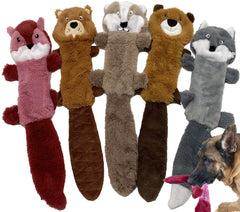 Jalousie stuffingless dog toys shown together as a five-piece animal set.