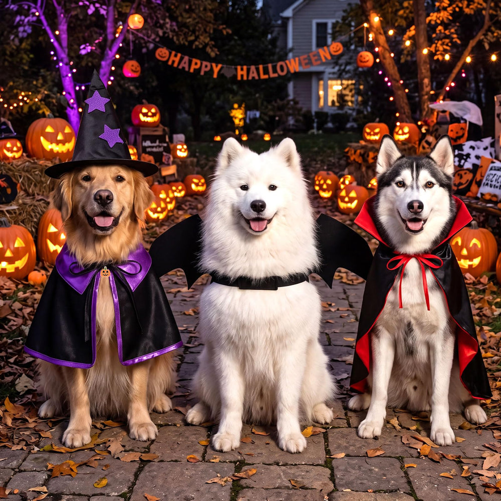 Janmercy Halloween pet costume set showing the included accessories.