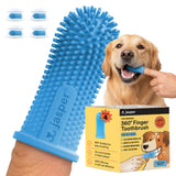 Jasper Dog Toothbrush four-pack shown from the front with four blue finger brushes.