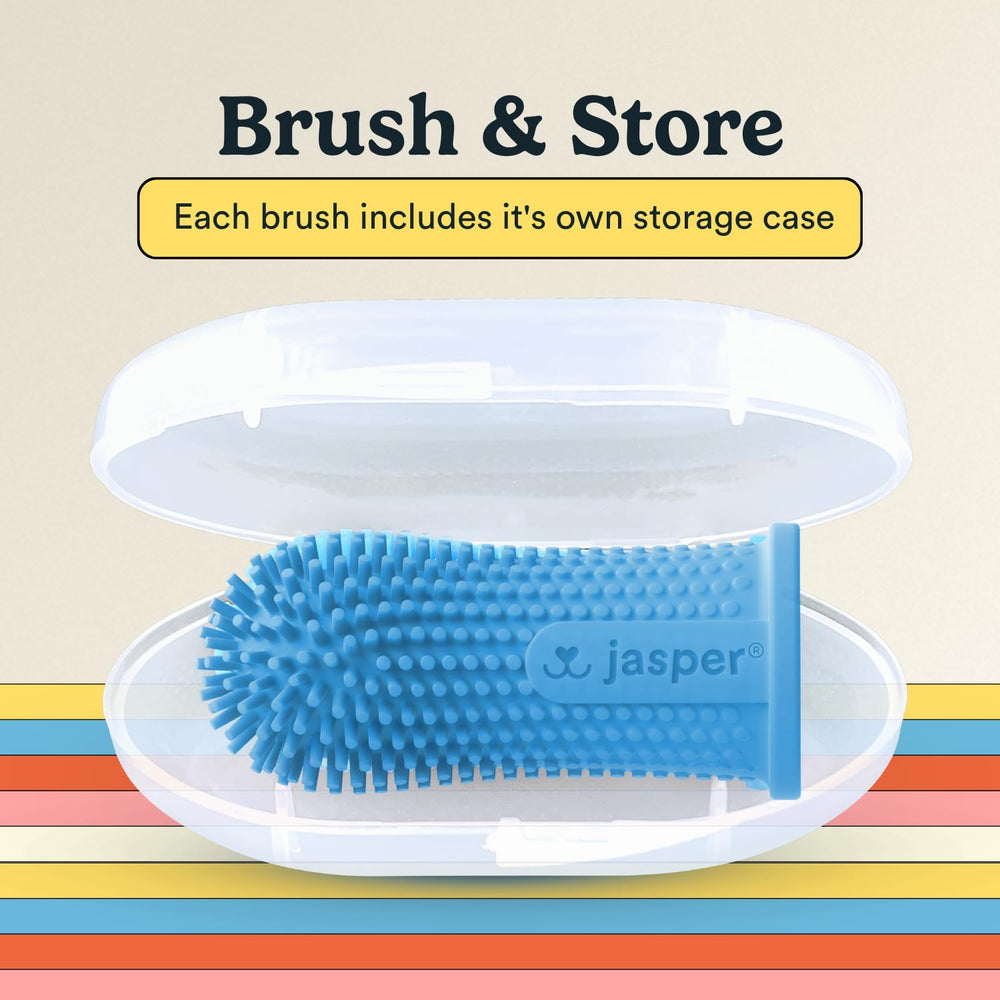 Jasper Dog Toothbrush being used to brush a dog's teeth.