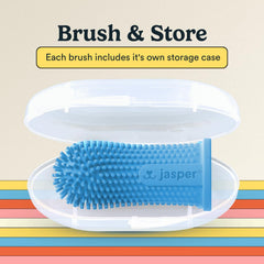 Jasper Dog Toothbrush being used to brush a dog's teeth.