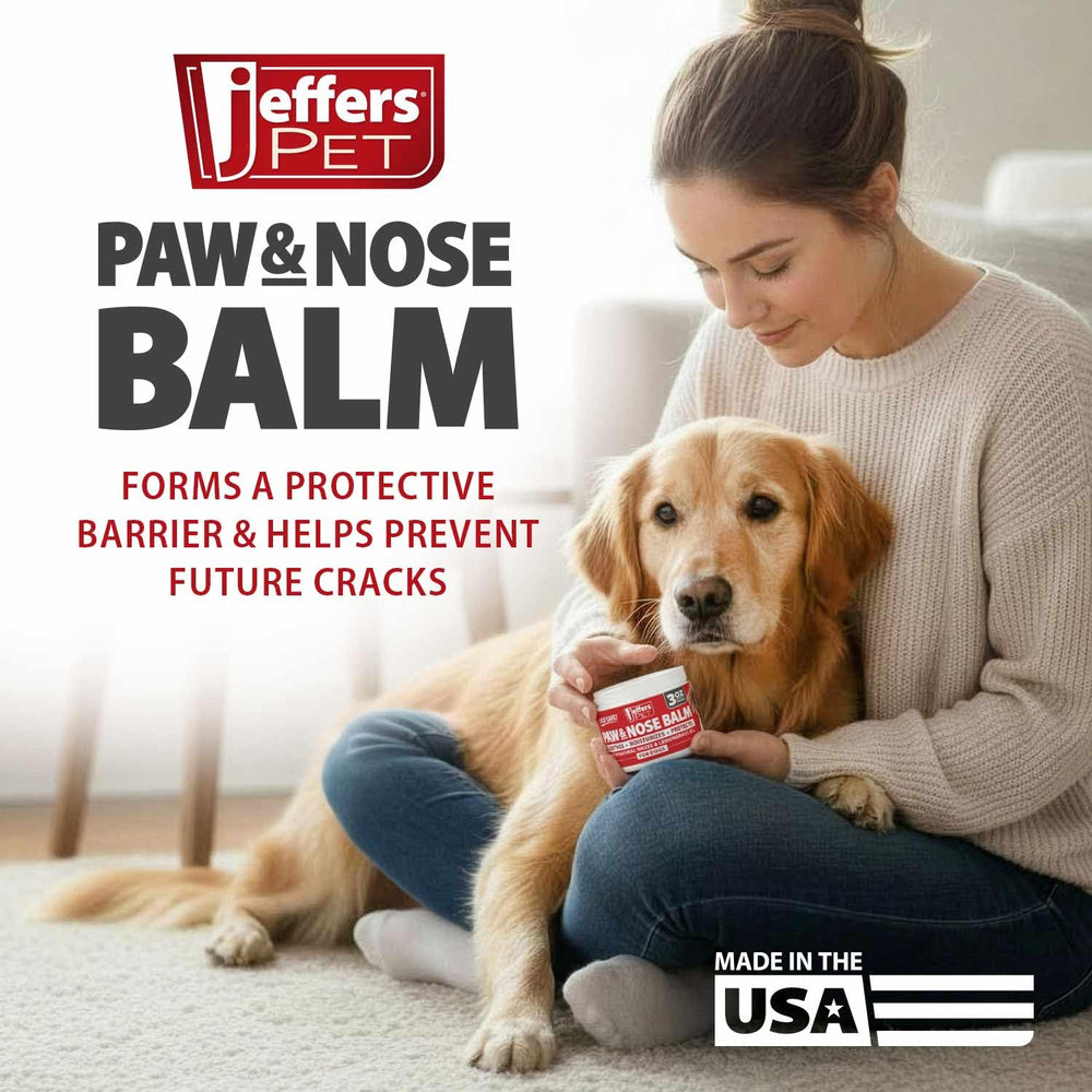 Jeffers Paw & Nose Balm with its listed ingredient information in focus.