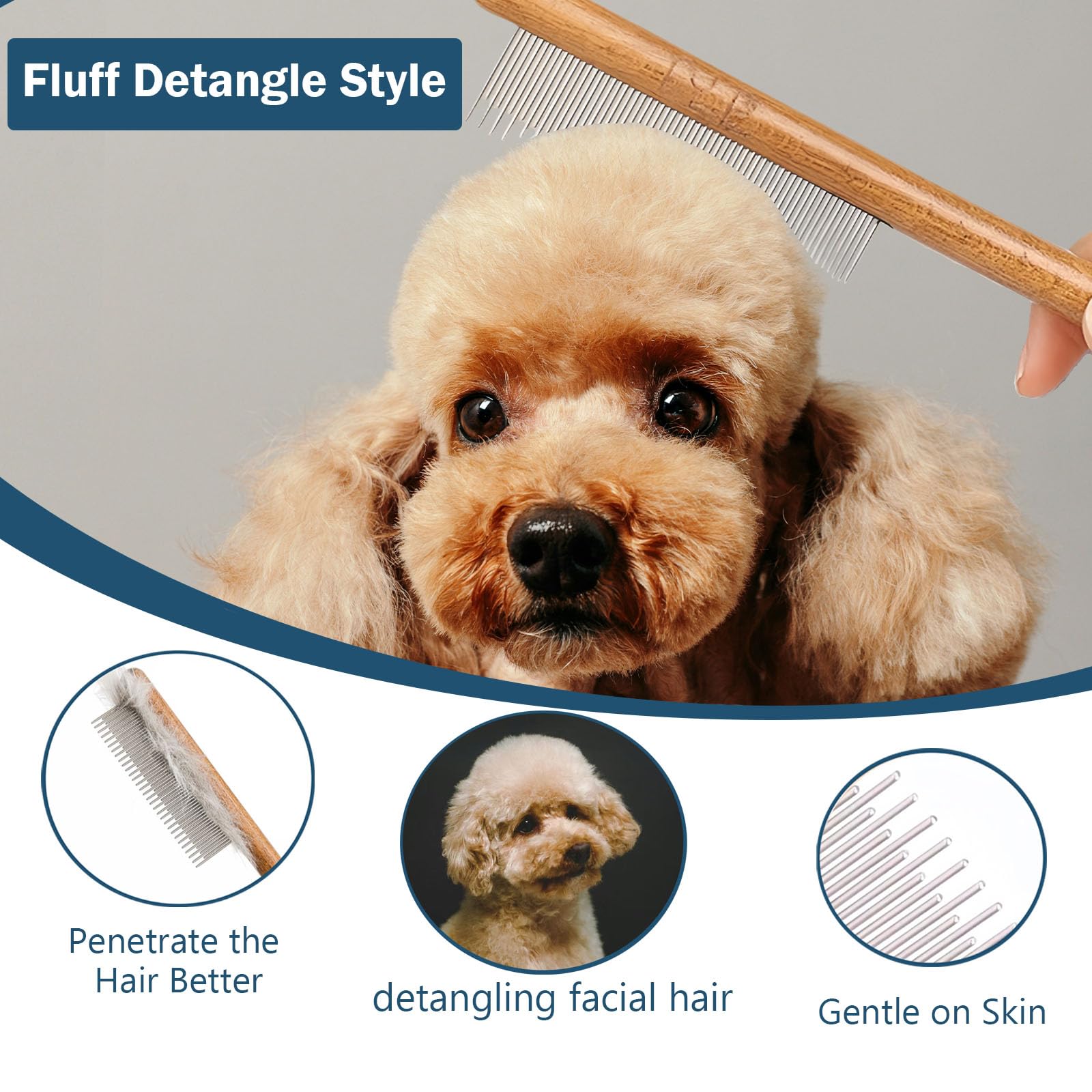 JENFOSLAN long-and-short-tooth comb shown as part of the dog grooming kit.