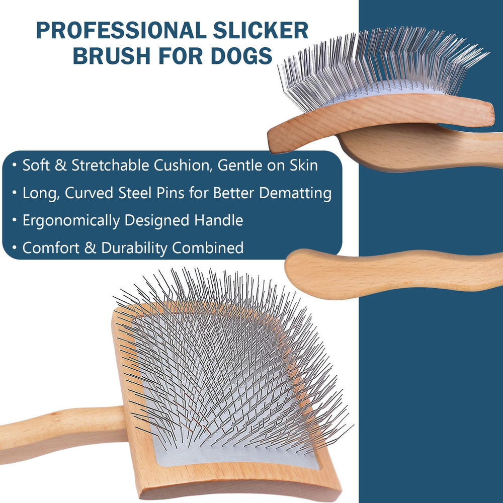 JENFOSLAN slicker brush shown from the front as one tool in the dog grooming kit.