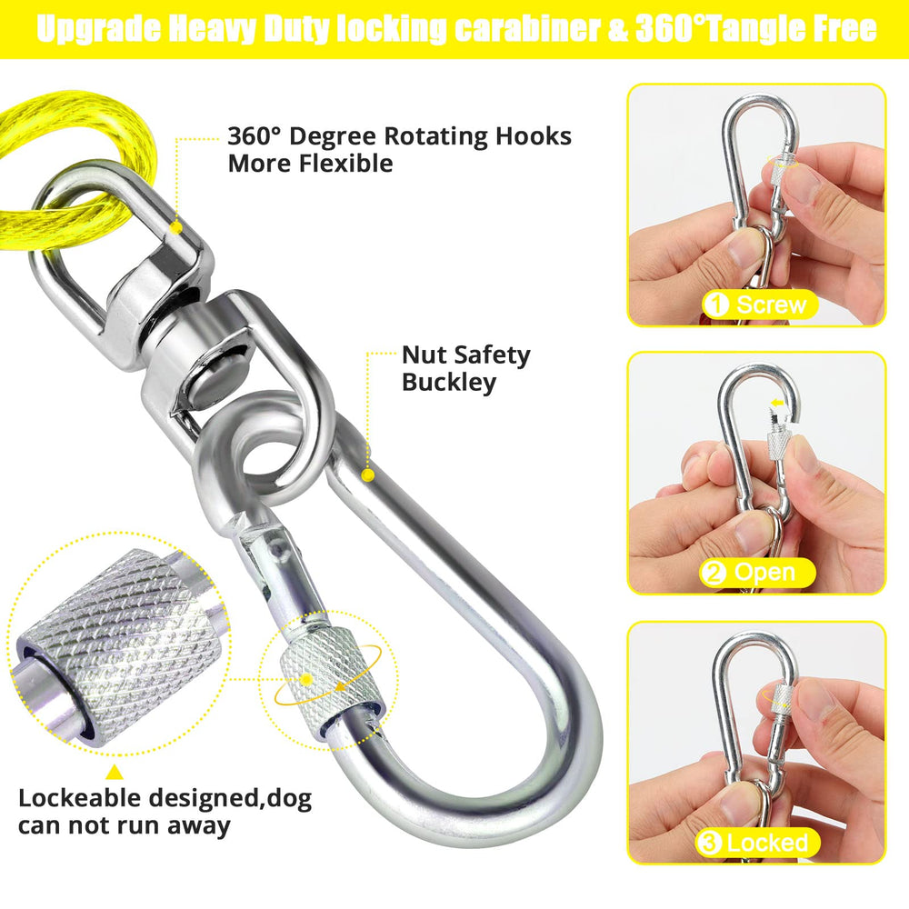 jenico Dog Tie Out Cable detail of the screw-lock carabiner attachment.