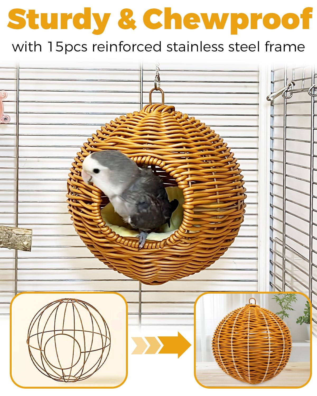 Jevnd bird nest hammock close-up of its reinforced steel frame.