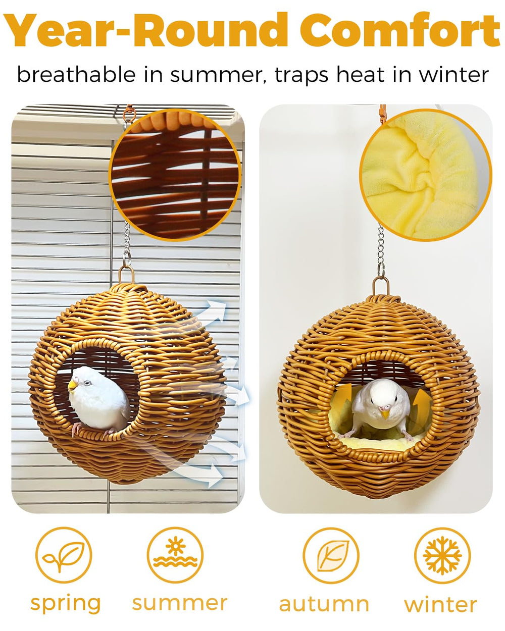 Jevnd bird nest hammock showing its breathable, washable fabric.