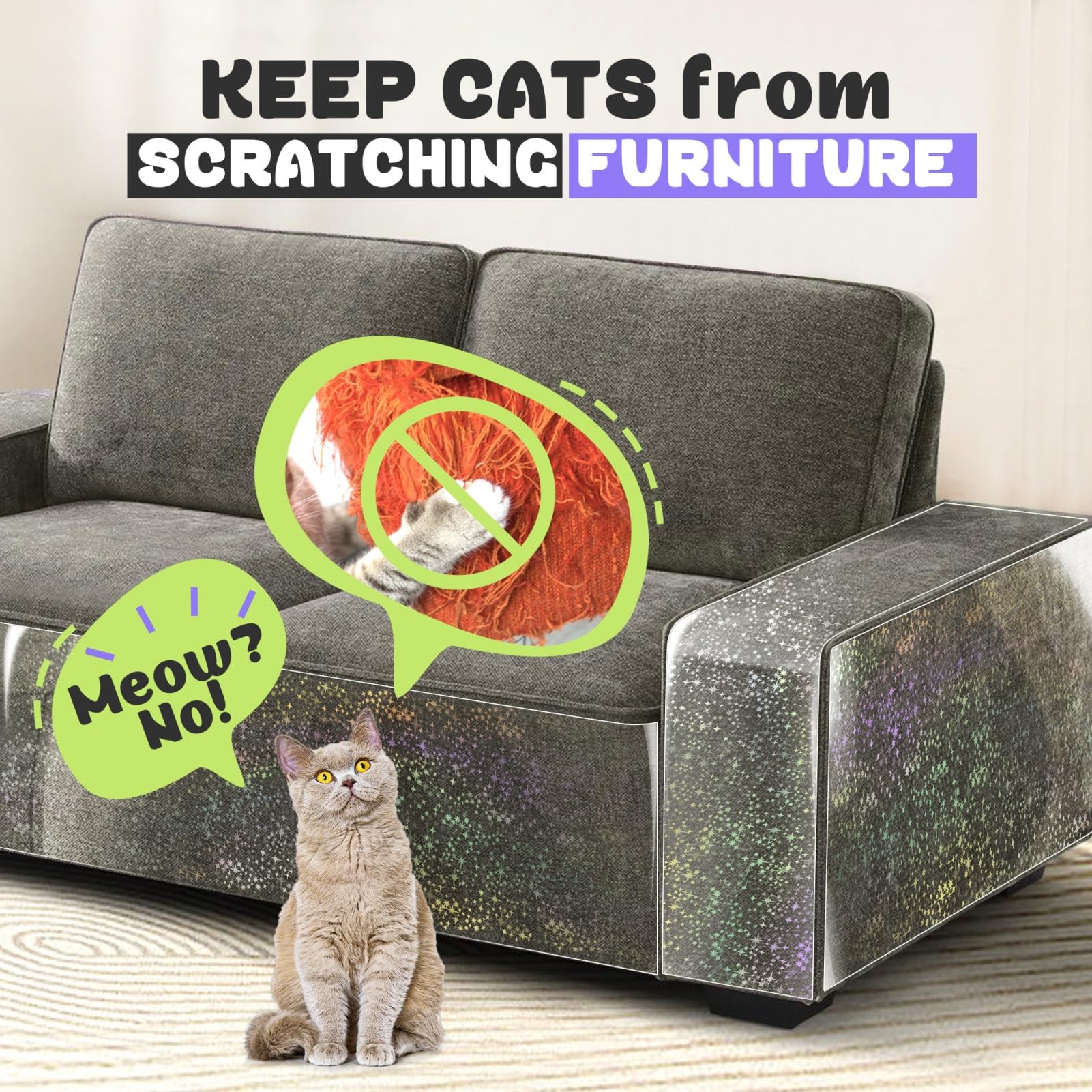 JINVOGREEN cat scratch furniture protector with an iridescent surface that shifts with light.