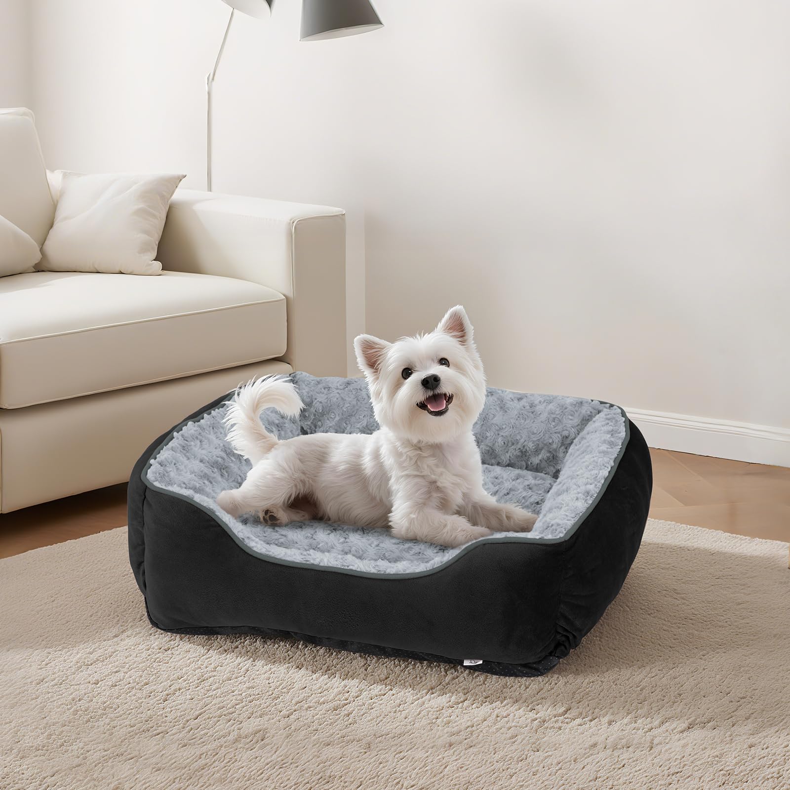 JOEJOY Rectangle Dog Bed placed in a car backseat for a dog's rest.