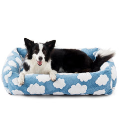 JOEJOY dog bed shown from the front with its blue cloud-pattern cover.