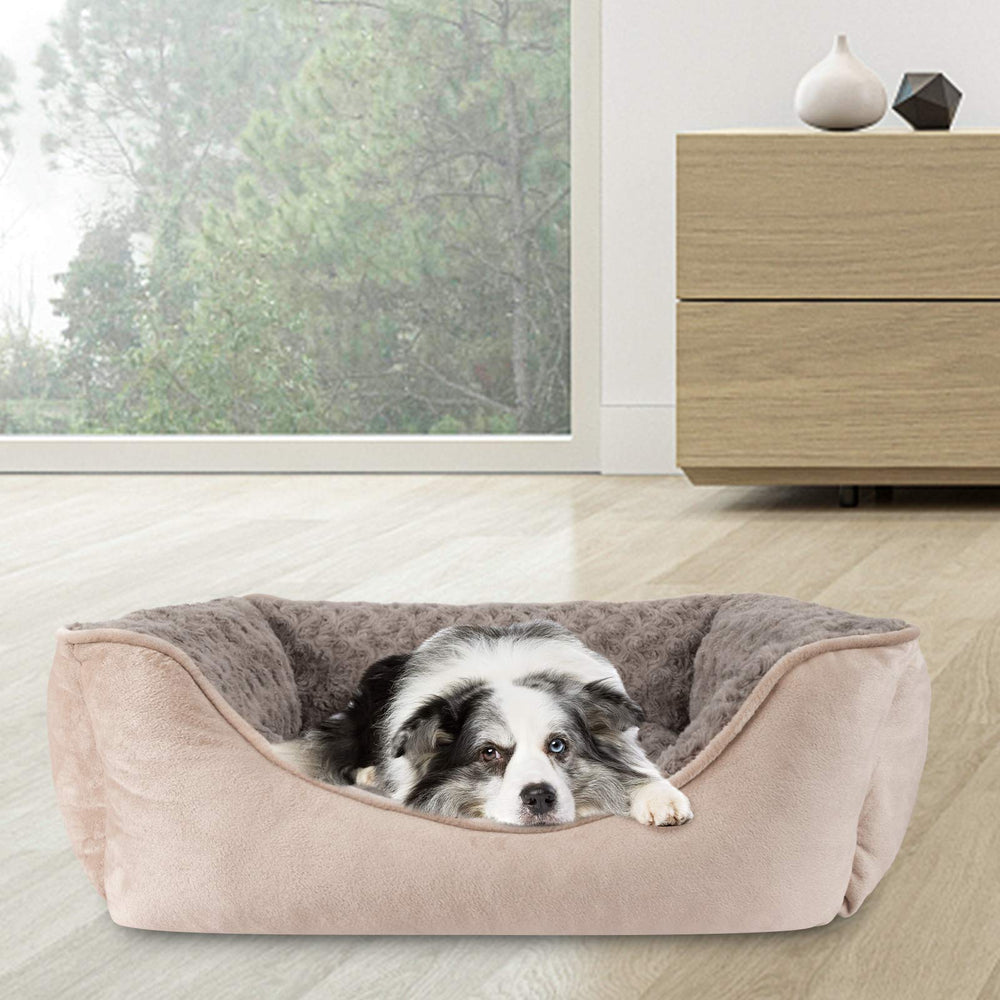 JOEJOY Rectangle Dog Bed shown from an alternate angle in beige.