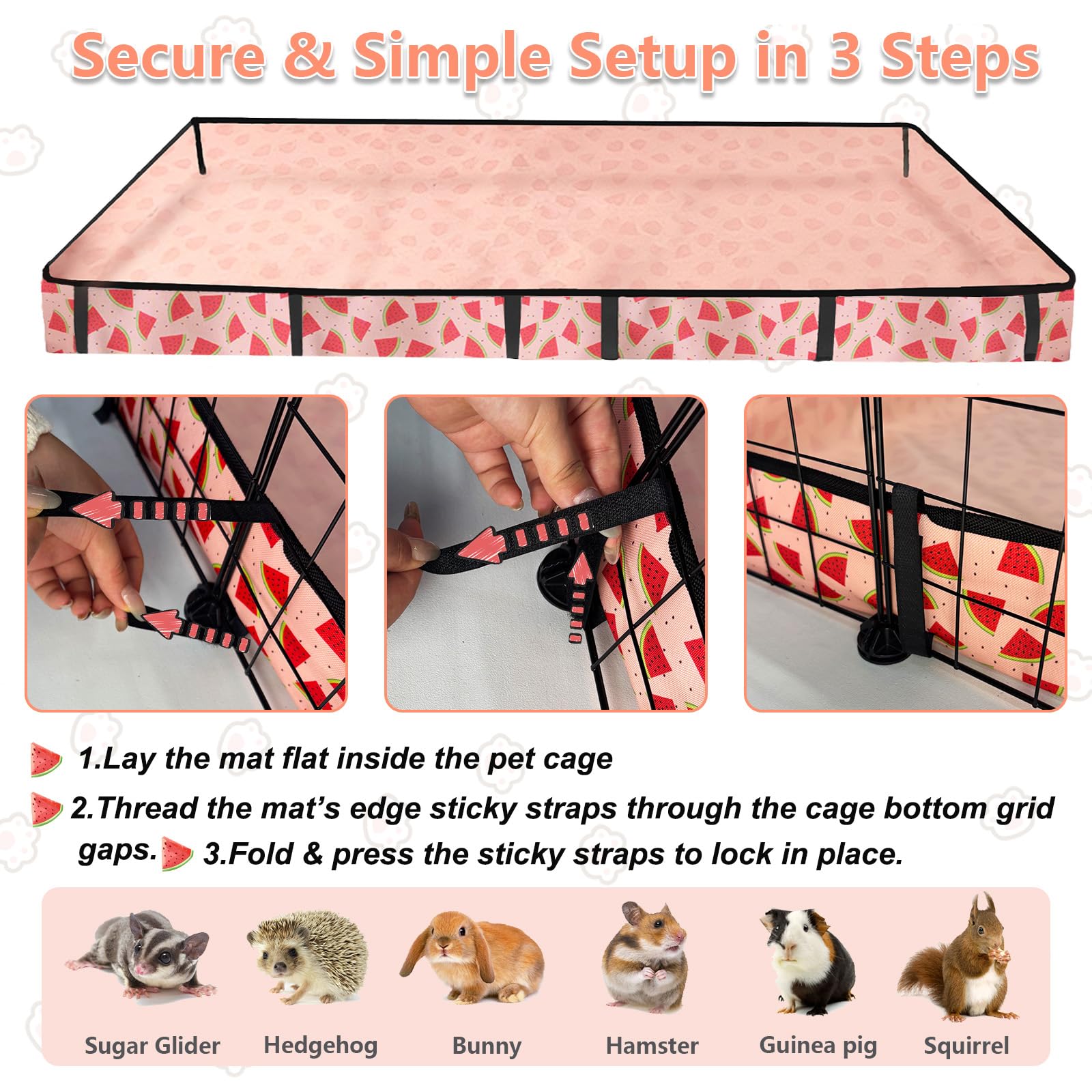 JOGEPEYO cage liner detail showing a strap used to secure it to the bottom grid.