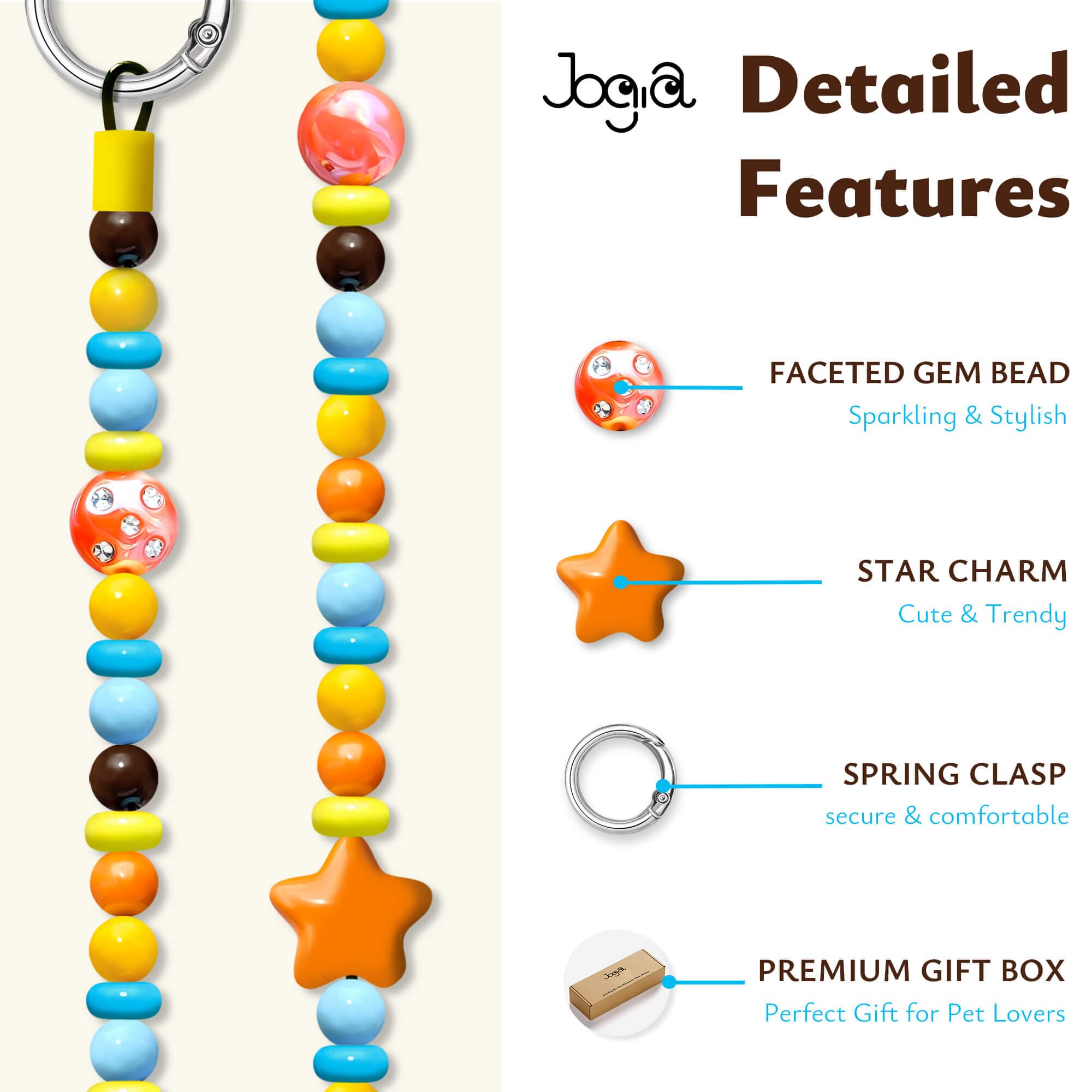 JOGIA Dog Necklace Collar highlighting its beaded necklace-style construction.