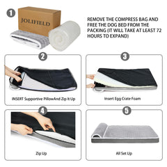 Jolifield dog bed size options shown for different dog weights.