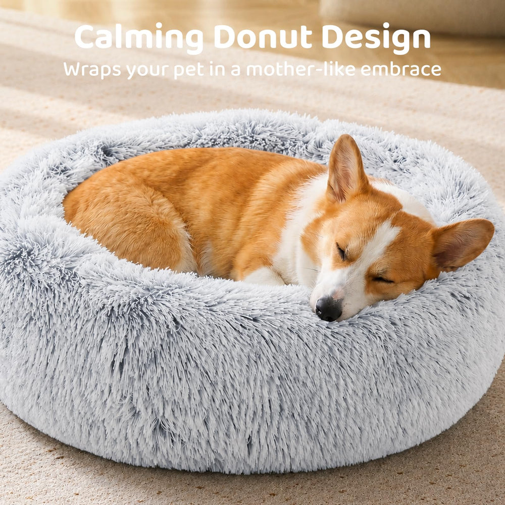 JOLLYVOGUE dog bed close-up showing its plush faux-fur surface.