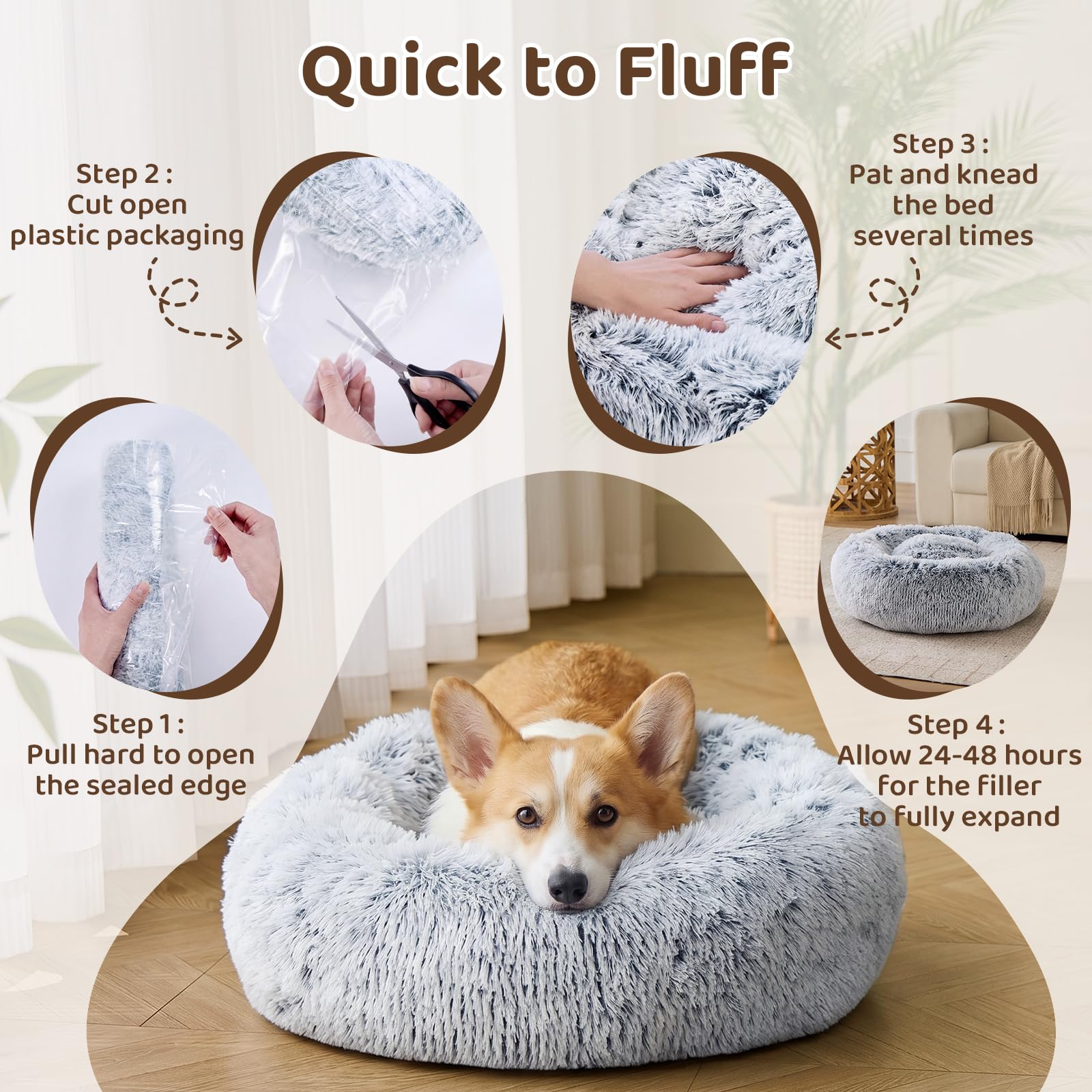 JOLLYVOGUE dog bed shown from a side angle to highlight its donut shape.