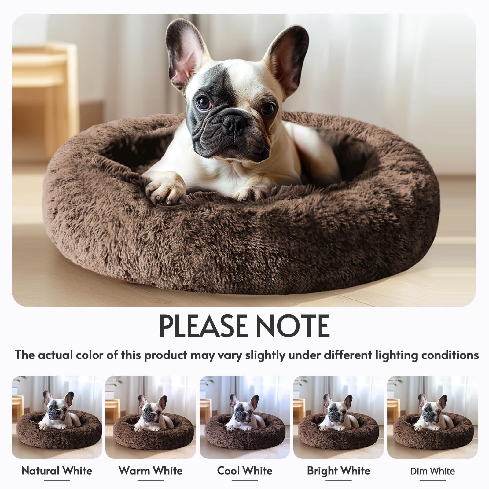 JOLLYVOGUE donut bed shown in its neutral coffee color.