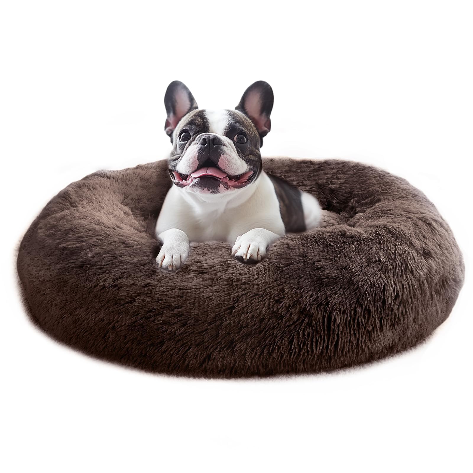 JOLLYVOGUE donut bed shown from the front to display its round shape and plush surface.