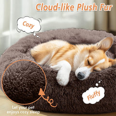 JOLLYVOGUE donut bed close-up showing the fluffy faux-fur texture.