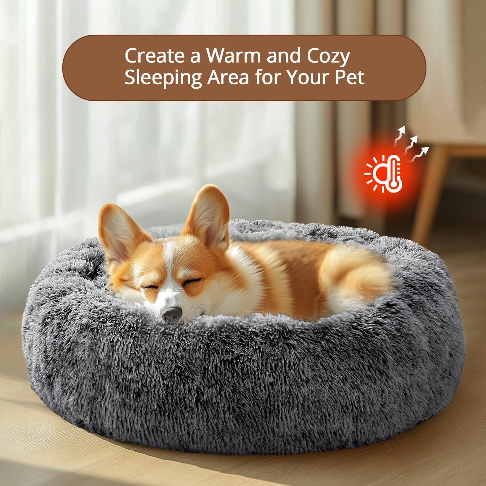 JOLLYVOGUE donut dog bed showing its non-slip base.