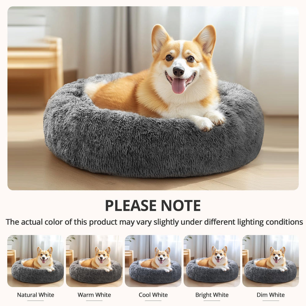 JOLLYVOGUE donut dog bed viewed from the side.