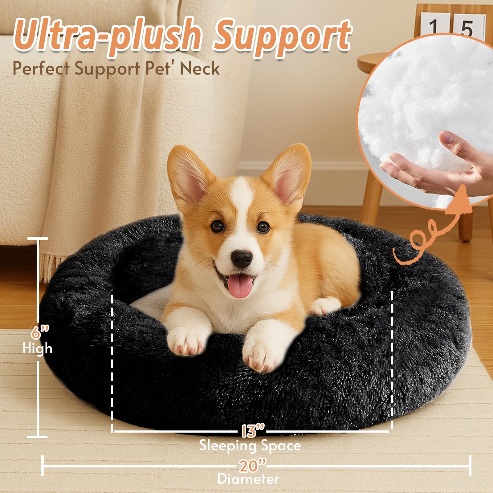 A cat resting in the round JOLLYVOGUE donut pet bed.
