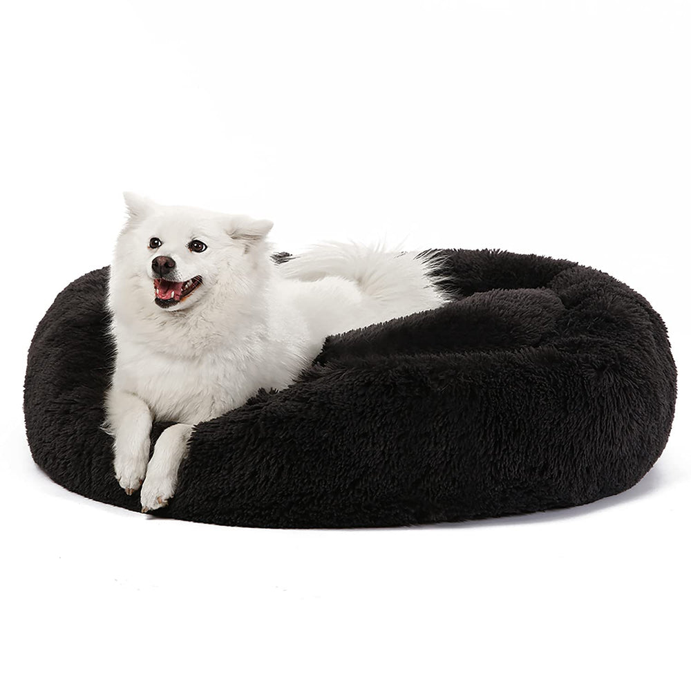 JOLLYVOGUE donut pet bed shown from the front with its round cushioned shape and raised rim.