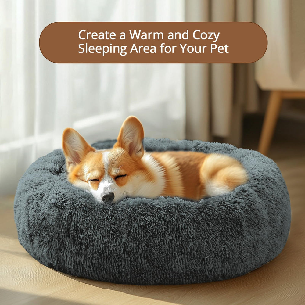 A small pet curled up in the JOLLYVOGUE donut pet bed.
