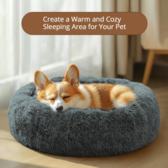 A small pet curled up in the JOLLYVOGUE donut pet bed.