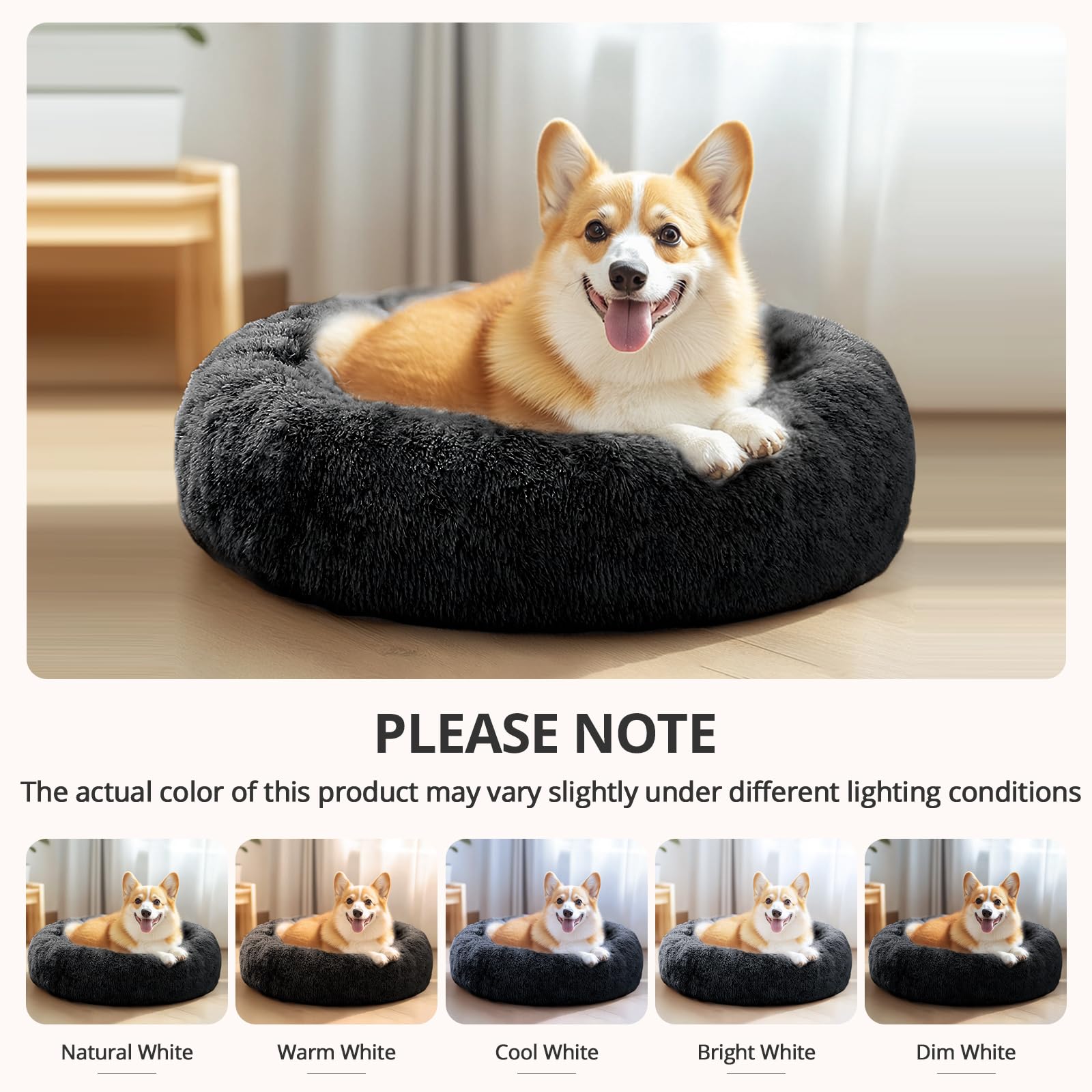 A puppy curled up in the JOLLYVOGUE donut pet bed.