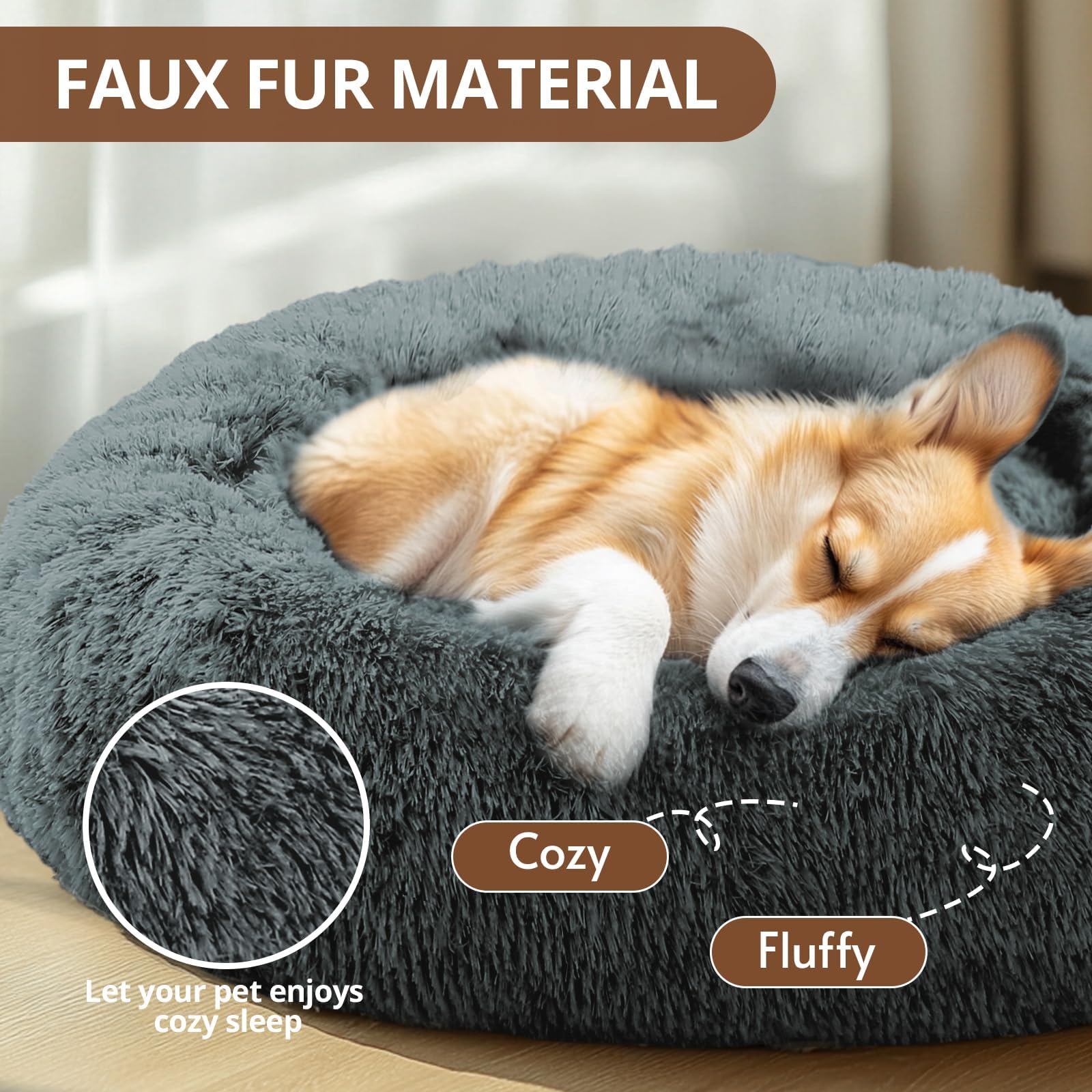 Close-up of the raised rim on the JOLLYVOGUE donut pet bed.