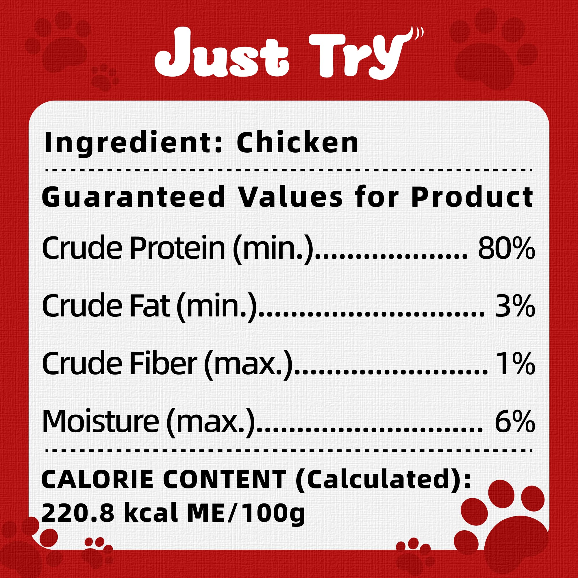 An alternate view of the Just Try chicken breast treats product.