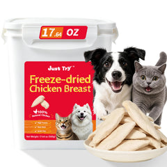 Just Try chicken breast treats shown from the front of the product package.