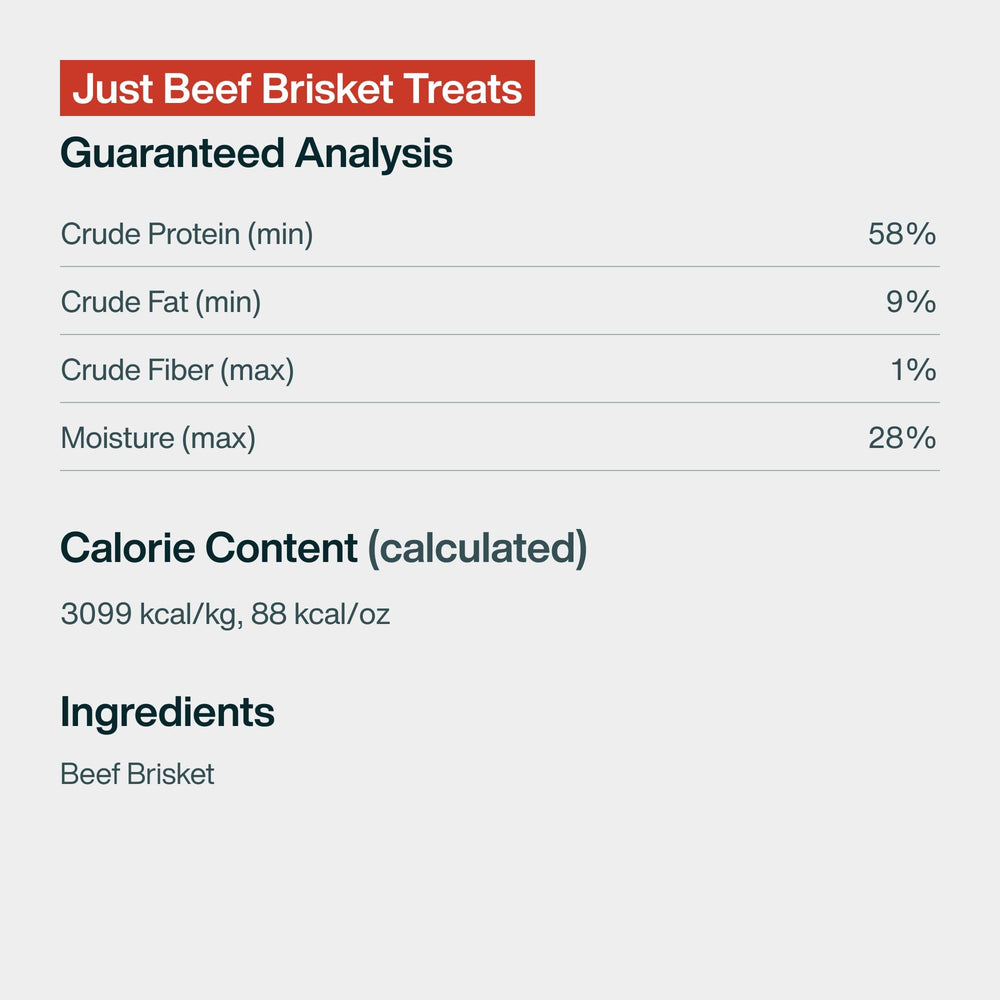 JustFoodForDogs Beef Brisket dog treat shown from an alternate angle.