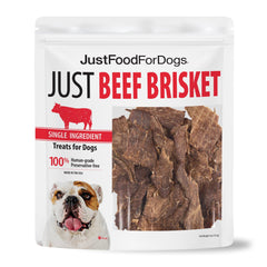 JustFoodForDogs Beef Brisket dog treat shown from the front.