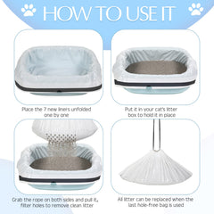 Jutom sifting litter box liners arranged in layers inside a litter box.