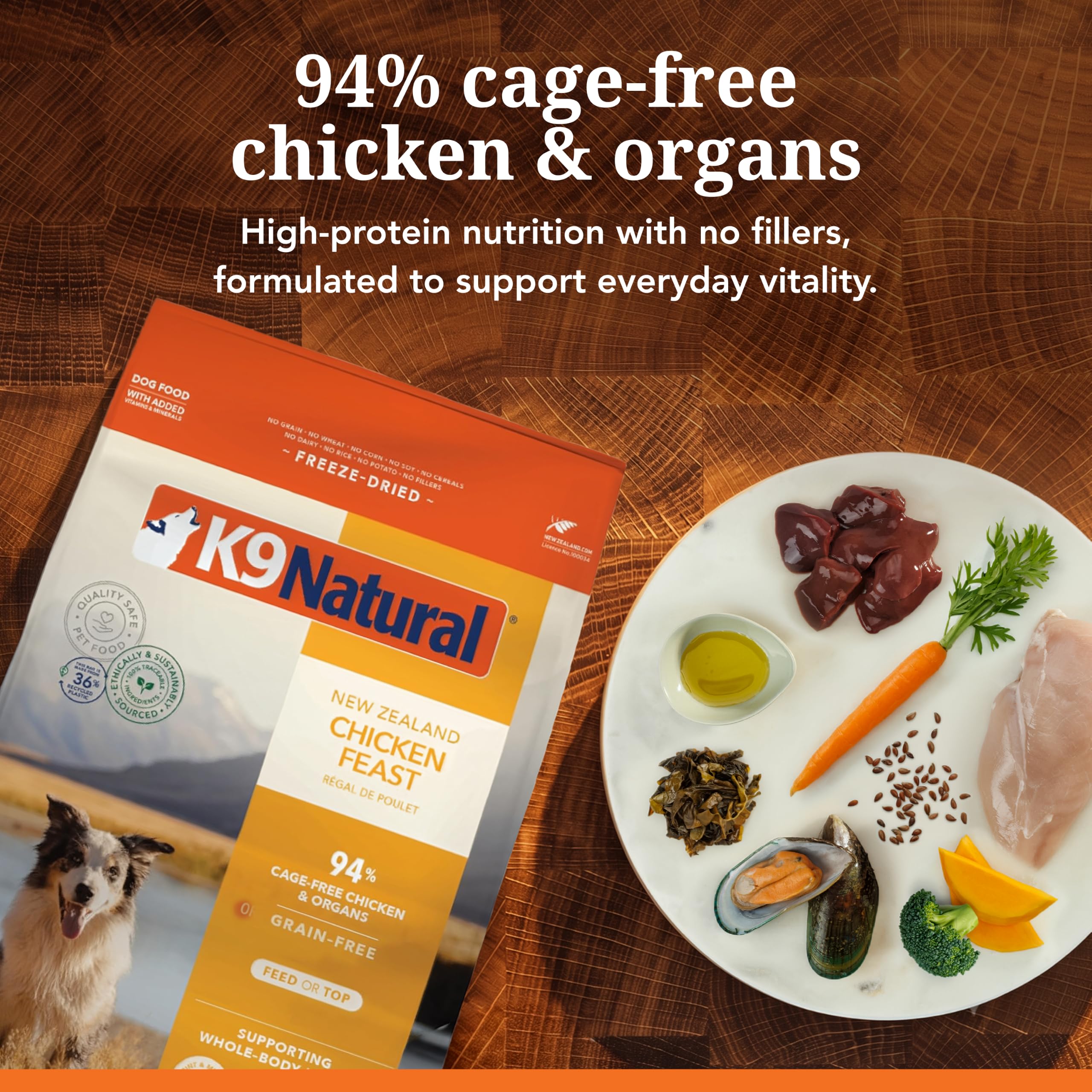 K9 Natural freeze-dried dog food topper shown ready to serve dry.