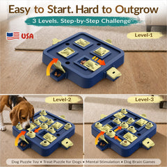 KADTC Dog Chess Puzzle Toy close-up showing the treat discs and dispensing holes.